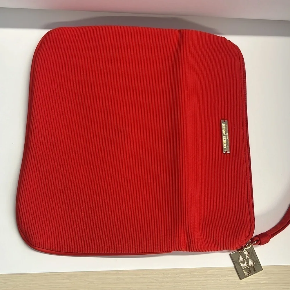 Giorgio Armani Red Satin Foldover Snap Zip Large Wristlet Clutch Bag - New